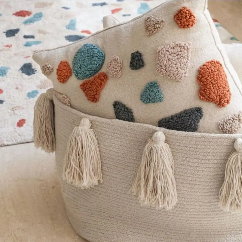 

Nordic Style Ins Cotton Rope Braided Tassel Storage Basket Household Room Desktop Sundries Storage Basket Toy Storage Basket