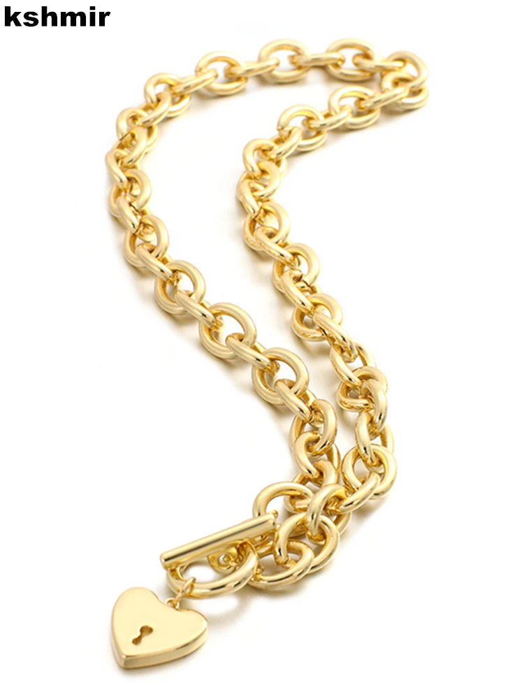

kshmir 2021 New thick chain gold necklace Heart-shaped pendant Necklace women's simple necklace accessories