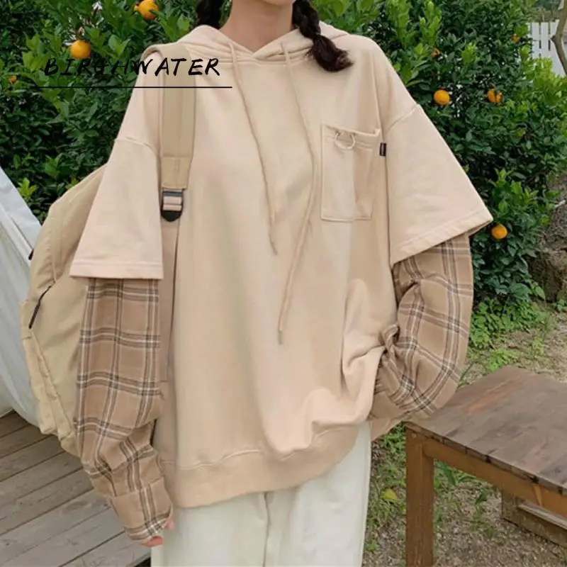 

Kawaii Hoodies Korean Style Sweatshirt Women Spring 2021 Fashion Ladies Cotton Long Sleeve Top Streetwear Splice Hoody
