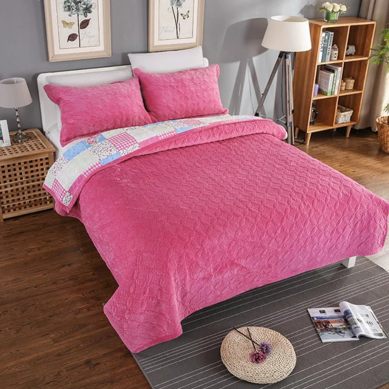 1 шт. покрывало для кровати + 2 наволочки Фланелевое утепленное теплый цветной