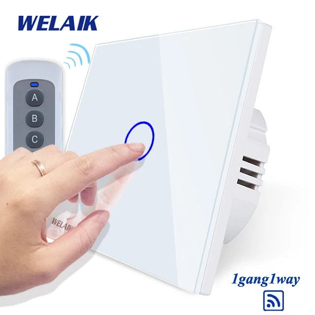 WELAIK UK RF 433MHZ настенный сенсорный выключатель-Кристалл Стекло-панель Переключатель-светодиодный светильник-пульт дистанционного управления-умный-переключатель 1ганг-1way B1913CW/BR01 - Цвет: White Circle
