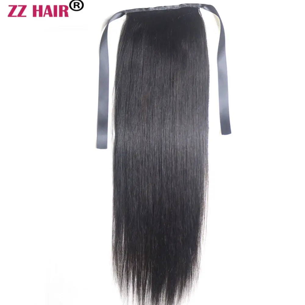 ZZHAIR 120 г 1"-28" машинное производство, волосы remy, лента, конский хвост, на заколках, человеческие волосы для наращивания, 22 цвета, конский хвост, Натуральные Прямые