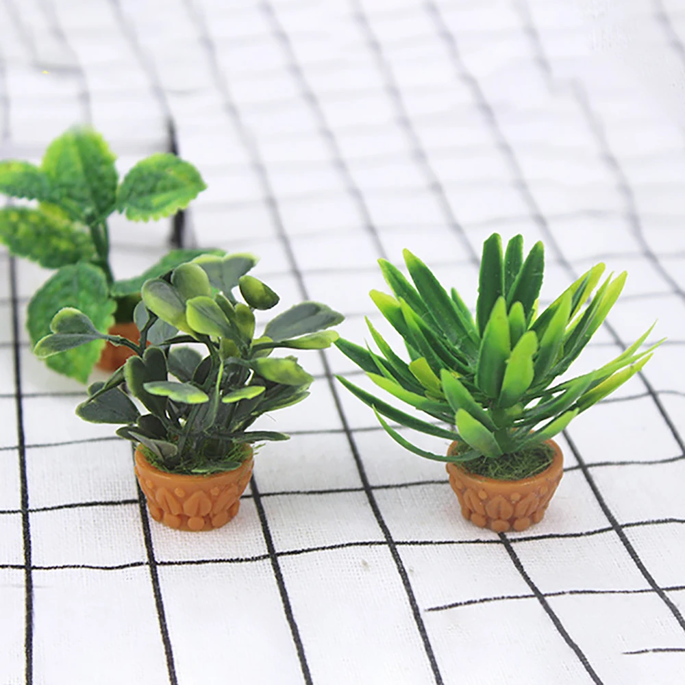 

1/12 Dollhouse Miniature Accessories Mini Plastic Potted Plant Simulation Flower Model Toy Doll House Decoration