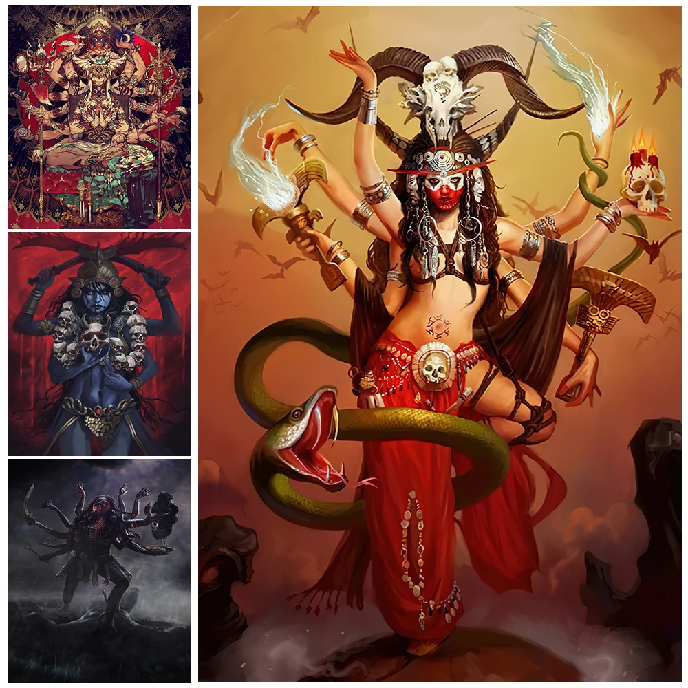 

The Goddess With Six Hands Is Dancing Wall Art Canvas Painting Multi Armed Demon Poster And Prints For Living Room Decoration