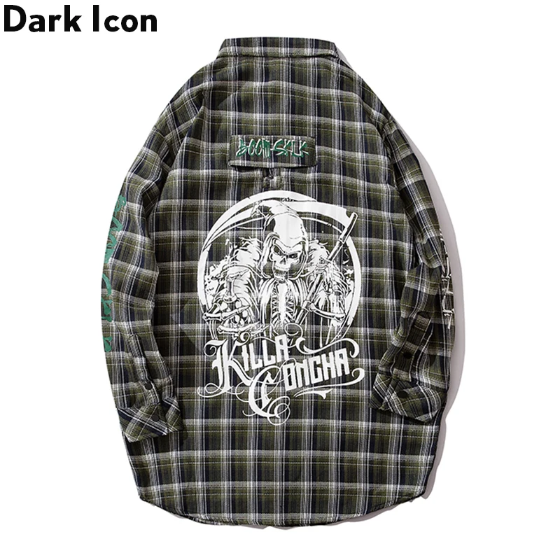 Темная икона Скелет клетчатая рубашка мужская съемная лента удлиненная уличная