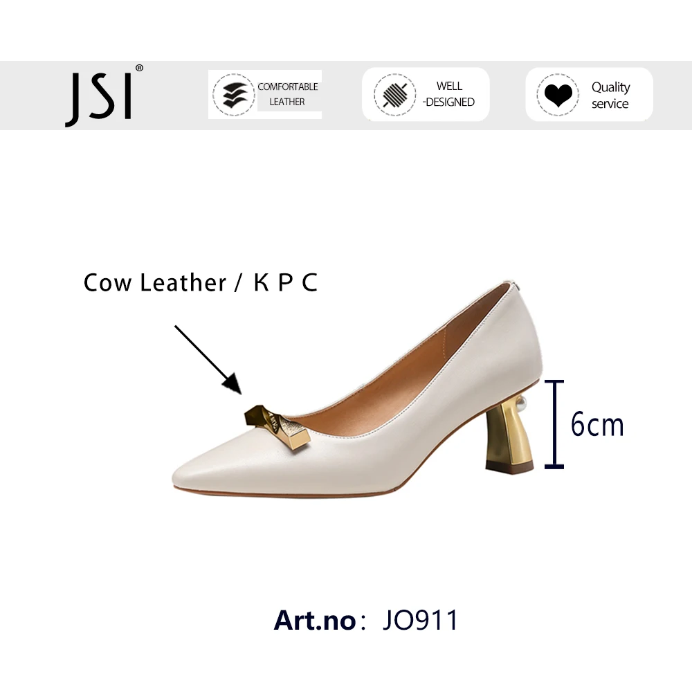 

JSI Pumps Woman Genuine Leather Pointed Toe Shallow Mental Decoration High Mental Thin Heel Offcie Lady Shoes JO911