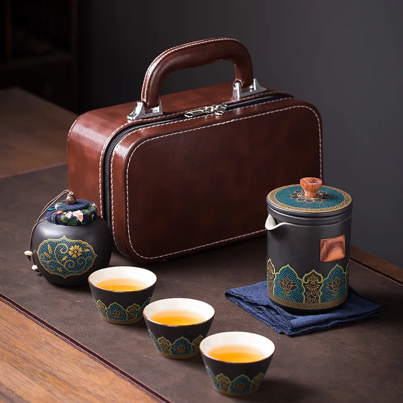 

Upscale Tea Sets Chinese Kung Fu Teaset Ceramic Portable Teacup Porcelain Service Gaiwan Tea Cups Mug of Tea Ceremony Top Gifts