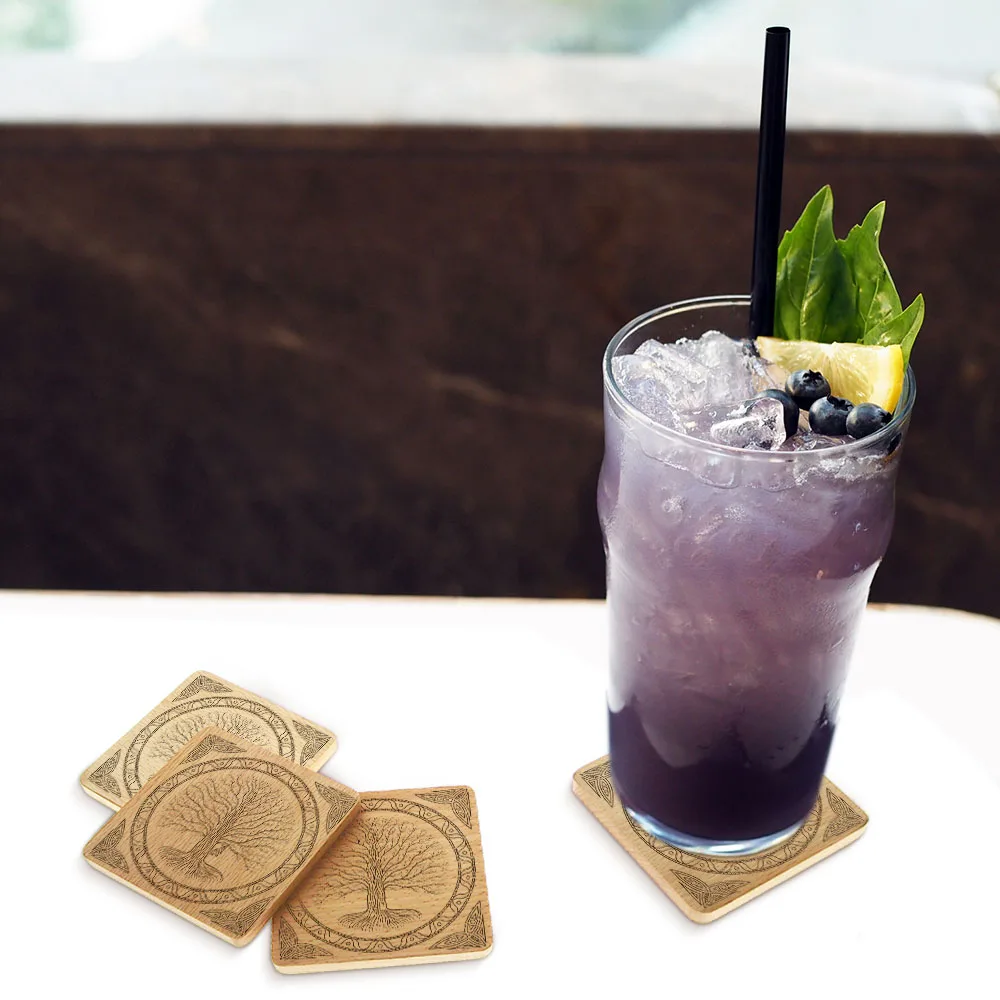 Набор из 4 деревянных подставок в кельтском стиле с выгравированной лазерной