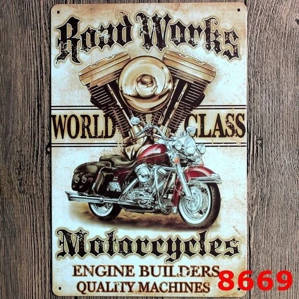 

20x30CM Road Works Motorcycle Bike Engine Vintage Garage Advertising Metal Tin Sign Decorations for Room
