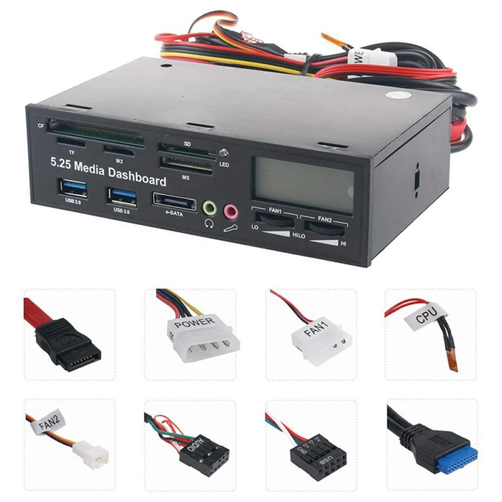 5 25 &quotMulti USB 3 0 Hub CF TF M2 SD MS Устройство для чтения карт контроллер с ЖК-дисплеем ПК
