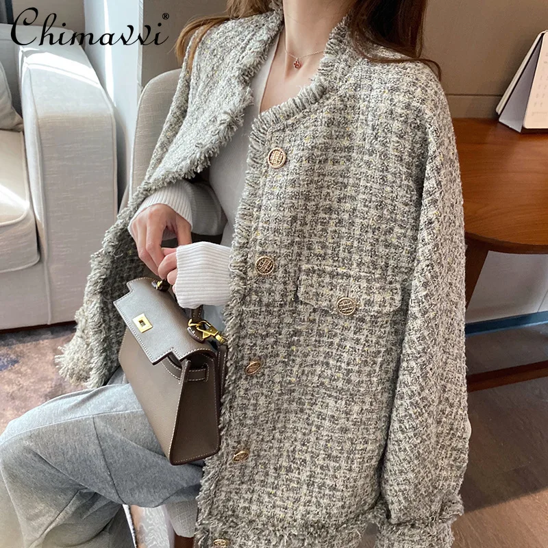 

High-End Wool Tweed Coat 2021 Autumn and Winter Women's Clothing New Fashion Long Sleeve Loose Temperament Tops All-match