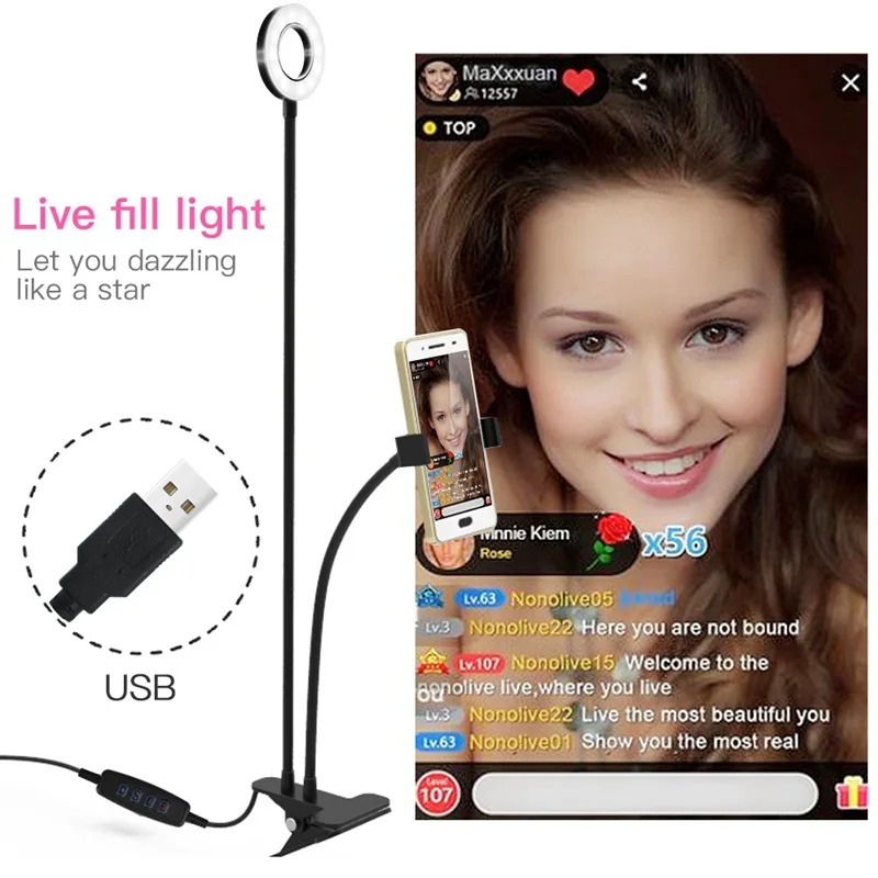 new selfie ring light with flexible mobile phone holder lazy bracket desk lamp led for youtube live stream office kitchen stand free global shipping