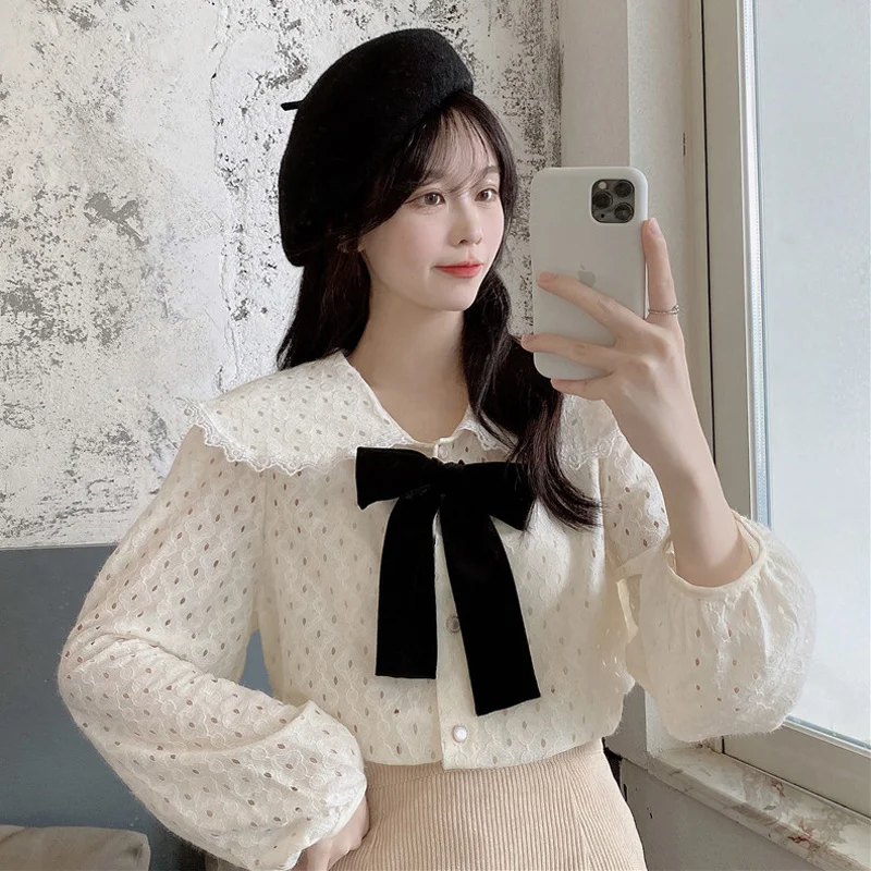 Женская рубашка с длинным рукавом кардиган бантом на лице и цветочным принтом