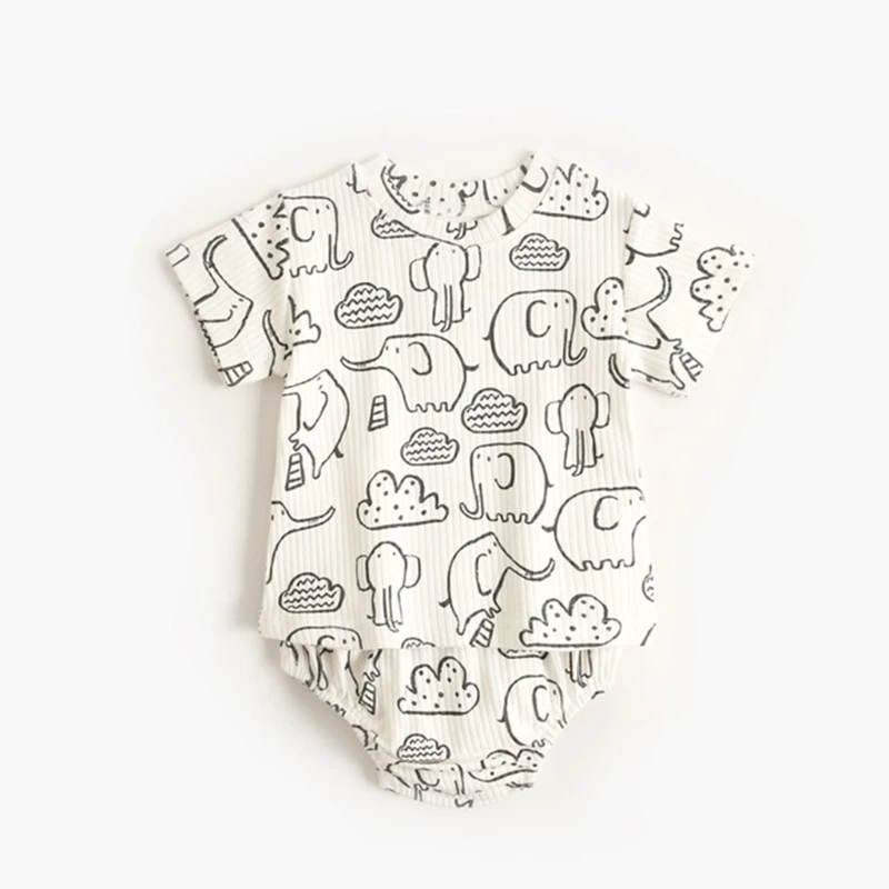 

Baby Short Sleeve T-Shirt Top Shorts Pants Set Cartoon Animal Print Summer Outsuit Newborn Bag Fart Clothing 0-36Months