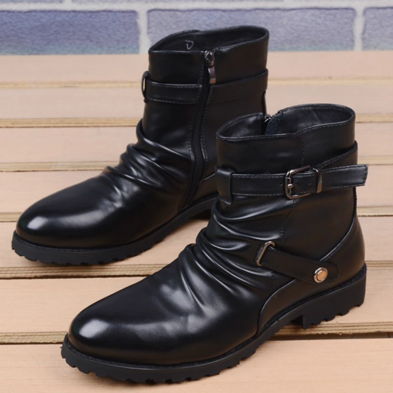 

men's luxury fashion party nightclub dress black cowboy boots natural leather tooling shoes outdoor ankle desert boot male botas