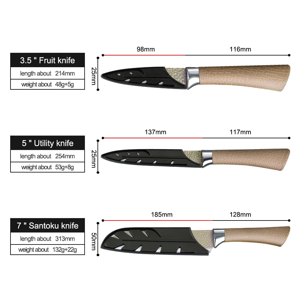 Xyj Кухня ножи Нержавеющая сталь Ножи 6 шт./компл. японский утилита Santoku мясной нож