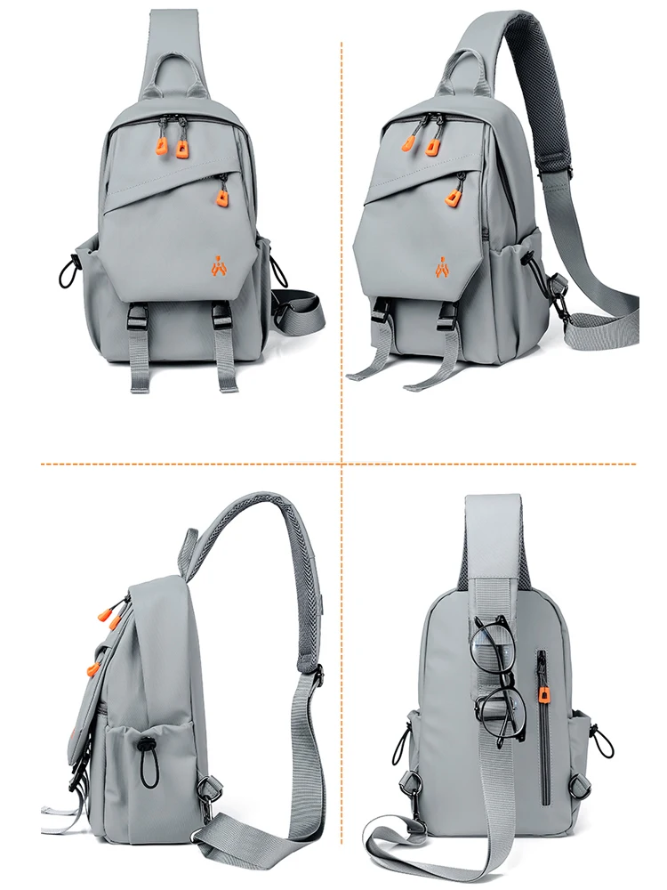 

USB Charge Port Earphone Jack 9.7 inch iPad Chest Bag For Travel Work Business Splashproof Oxford Small Crossbody Bag