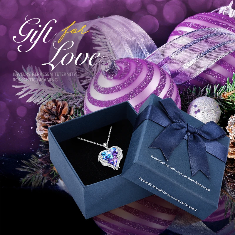 P0902B in box CDE дизайн, крылья ангела, украшенные кристаллами Swarovski, подвеска в форме сердца, ожерелье, ювелирное изделие, подарок на день Святого Валентина - Цвет камня: P0902B in box