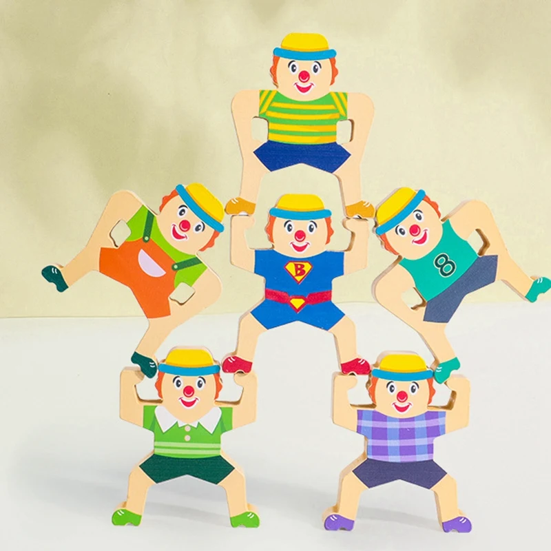 

Wooden Clown Interlock Toys Joker Balance Stacking High Building Blocks Games Toddlers Kids Educational Toys (12Pc)