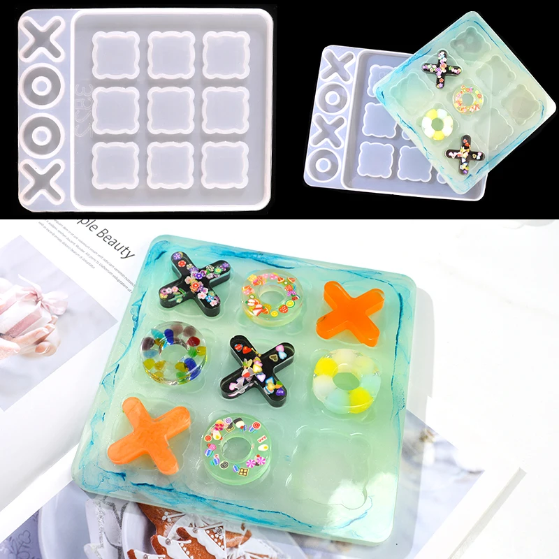 DIY XO Chess Game Classic Silikon Form Molde Resina Epoxi Tictactoe Board Mould Resin Mold Silicone For Parent-Child Games Mold