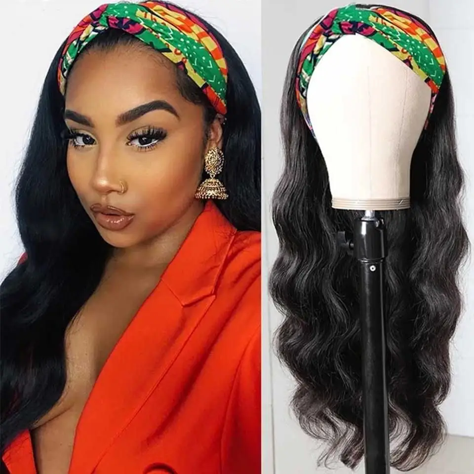 

Long Wavy Headband Wig Human Hair Wigs For Black Women None Replacement Body Wave Full Machine Made Headwraps Human Hair Wig