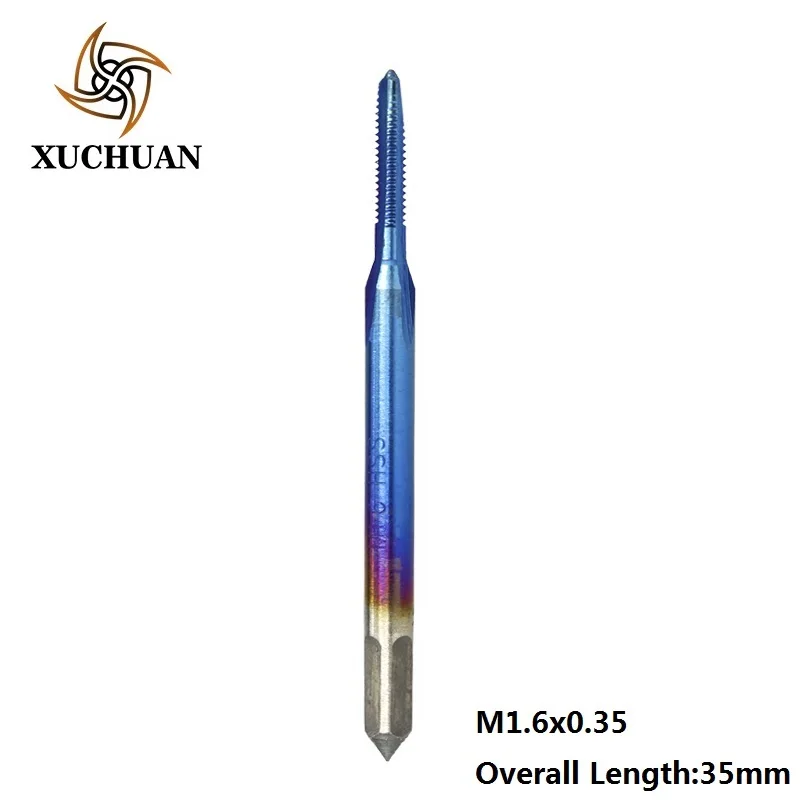 1pc M1.6x0.35 Высокоскоростной стальной 6542 прямой Метчик сверло M1-M1.8 машина кран винт Отверстие Сверло метрический резьбовой кран нано синий с покрытием кран - Цвет: 1pc M1.6x0.35