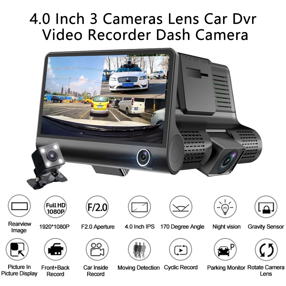 Xecario Dashcam Full HD 1080P Автомобильный видеорегистратор 3 камеры s объектив 4 0 дюймов с