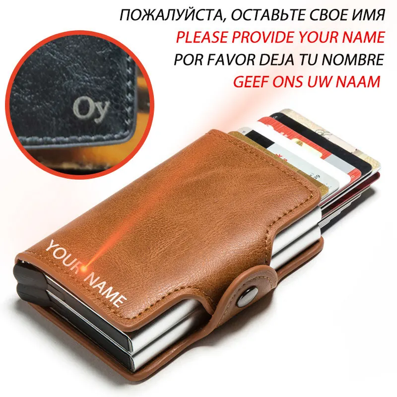 Гравировальное имя RFID Блокировка Кредитная карта держатель банк мужской кошелек