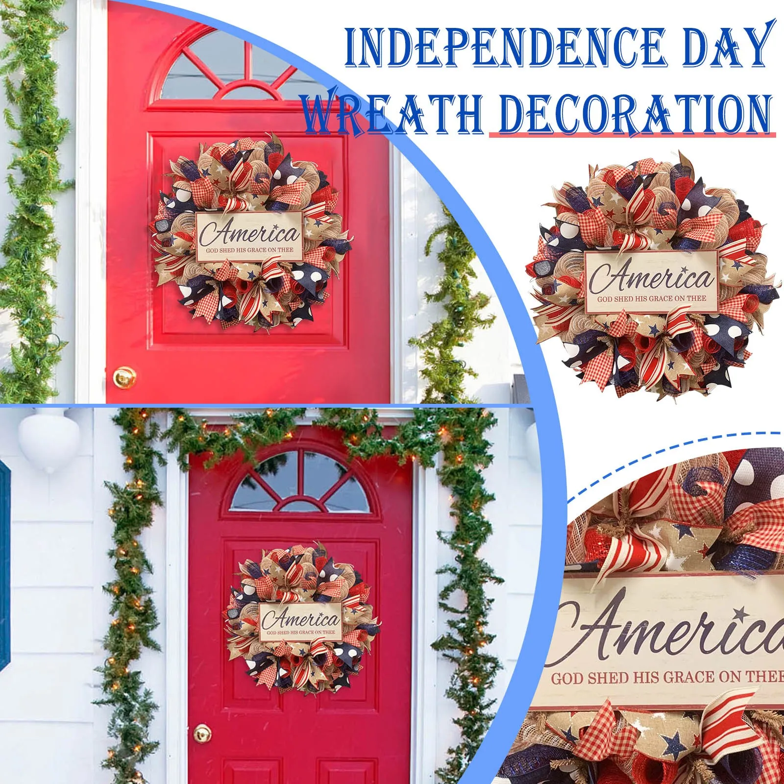 

Independence Day Artificial Wreath Porch Decoration Front Door Outdoor Hanging Wreath Ornament Home Decor Window Couronne