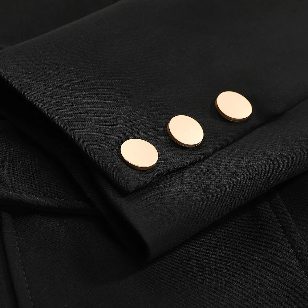 Офисное Женское пальто черное уличное на пуговицах с карманами длинным рукавом