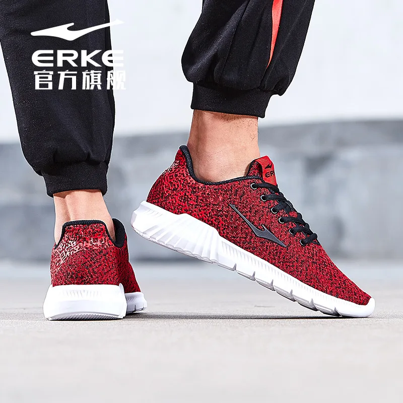 

Erke men's shoes knitted light running trend casual shoes breathable anti slip shock absorption sports running shoes