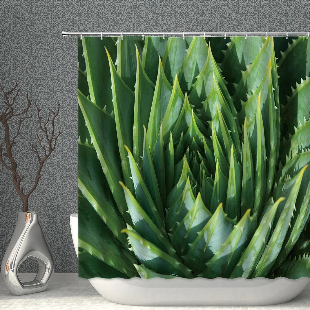 

Cactus Shower Curtain Tropical Plant Pattern Bathroom Accessories Waterproof Polyester Fabric Household Background With Hooks