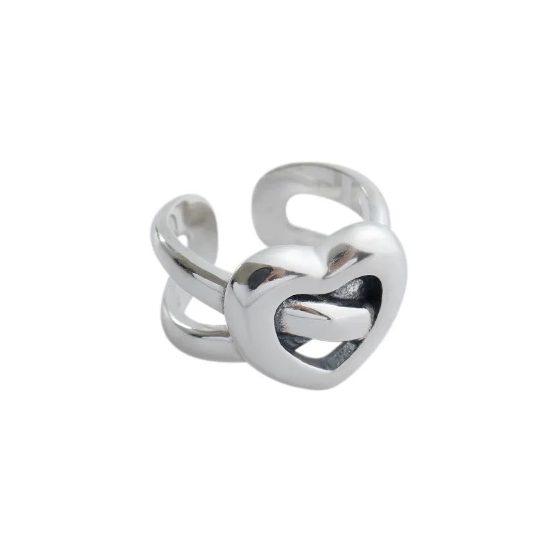 

Kinel real 100% 925 Sterling Silver Open Ring for Women INS Irregular Retro Heart Silver Ring Jewelry Bijoux Birthday Gift