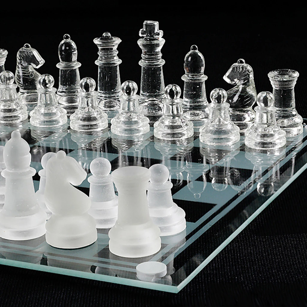 Chess Board Foldable Anti-broken Large Glass Pieces Set Game Vintage 35cmx35cm 