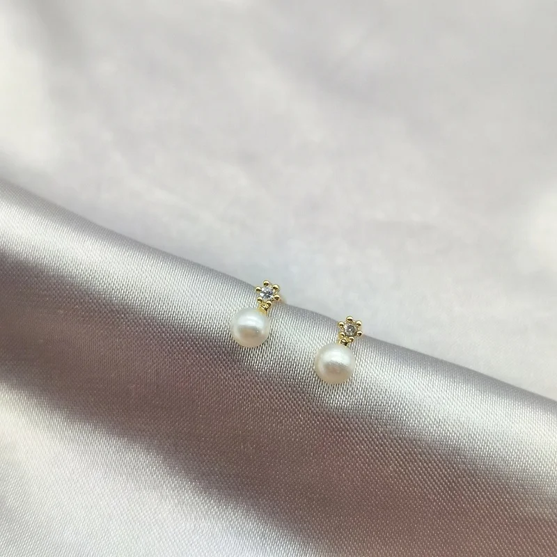 

Natural Pearl Earrings For Women Jewelry Plated 14K Gold Zircon S925 Silver Needle Piercing Stud Earring Wedding Accessories