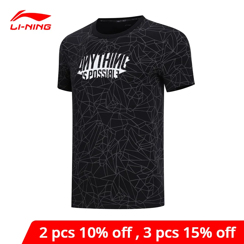 Мужская дышащая футболка Li Ning Спортивная из 100% хлопка с подкладкой Стандартный