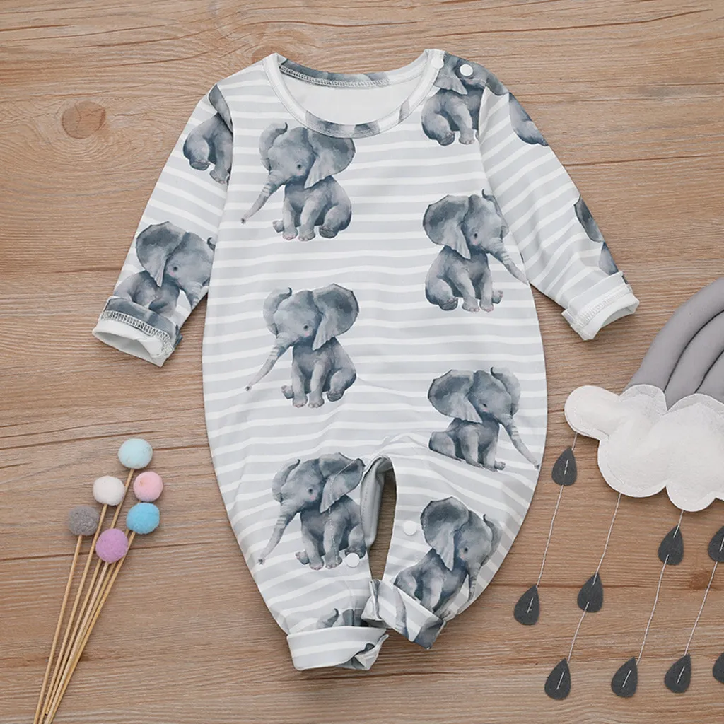 

TELOTUNY 2021 New Newborn Infant Baby Boys Long Sleeve Winter Cartoon Elephant Romper Jumpsuit Playsuit Outfits Clothing 0-18M