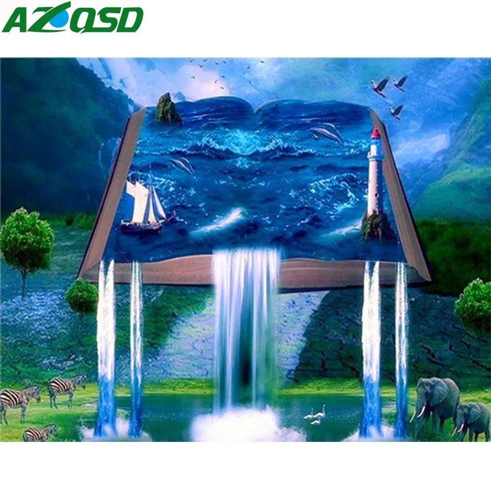 AZQSD 5D алмазная живопись водопад в книге полный квадрат рукоделие сделай сам