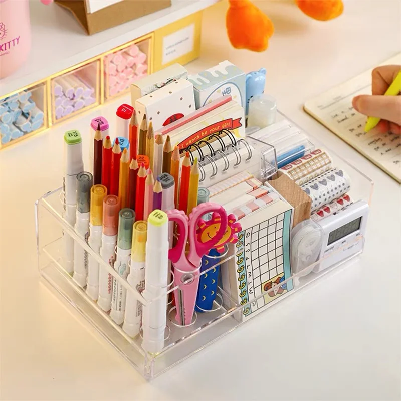 

Акриловая тонкая отделочная коробка для ноутбука, большая емкость, стойка для карандашей, стойка, органайзер для школьных и офисных канцеля...