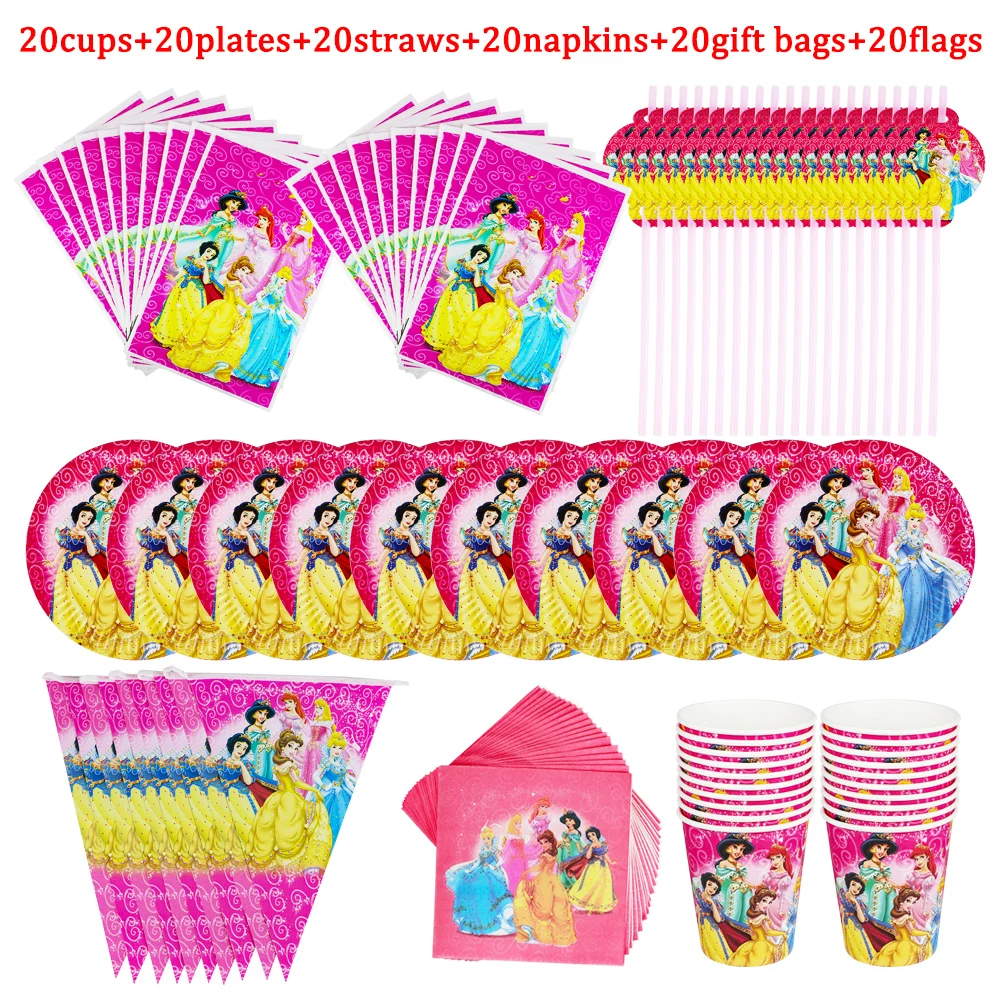 

Disney Six Princess Party Disposable Tableware Cinderella Cups Plates Napkins Girls Birthday Favor Gifts Baby Shower Supplies