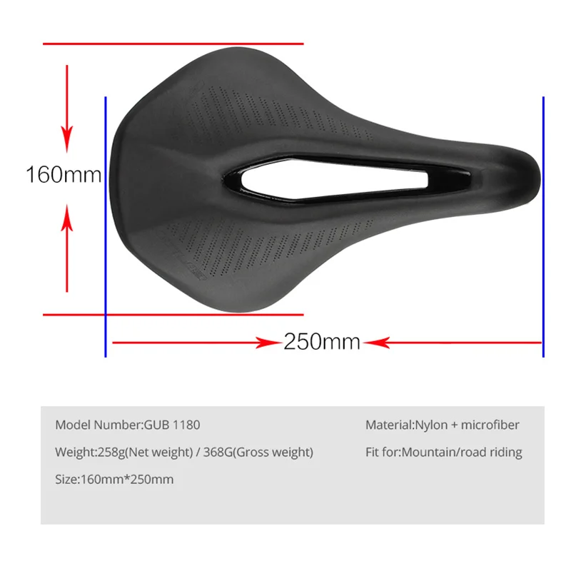 Седло для велосипеда GUB Hollow Breathable Soft Seat Cushion Racing MTB Mountain Road Bike Cycling Riding Parts 160*250mm Черный.
