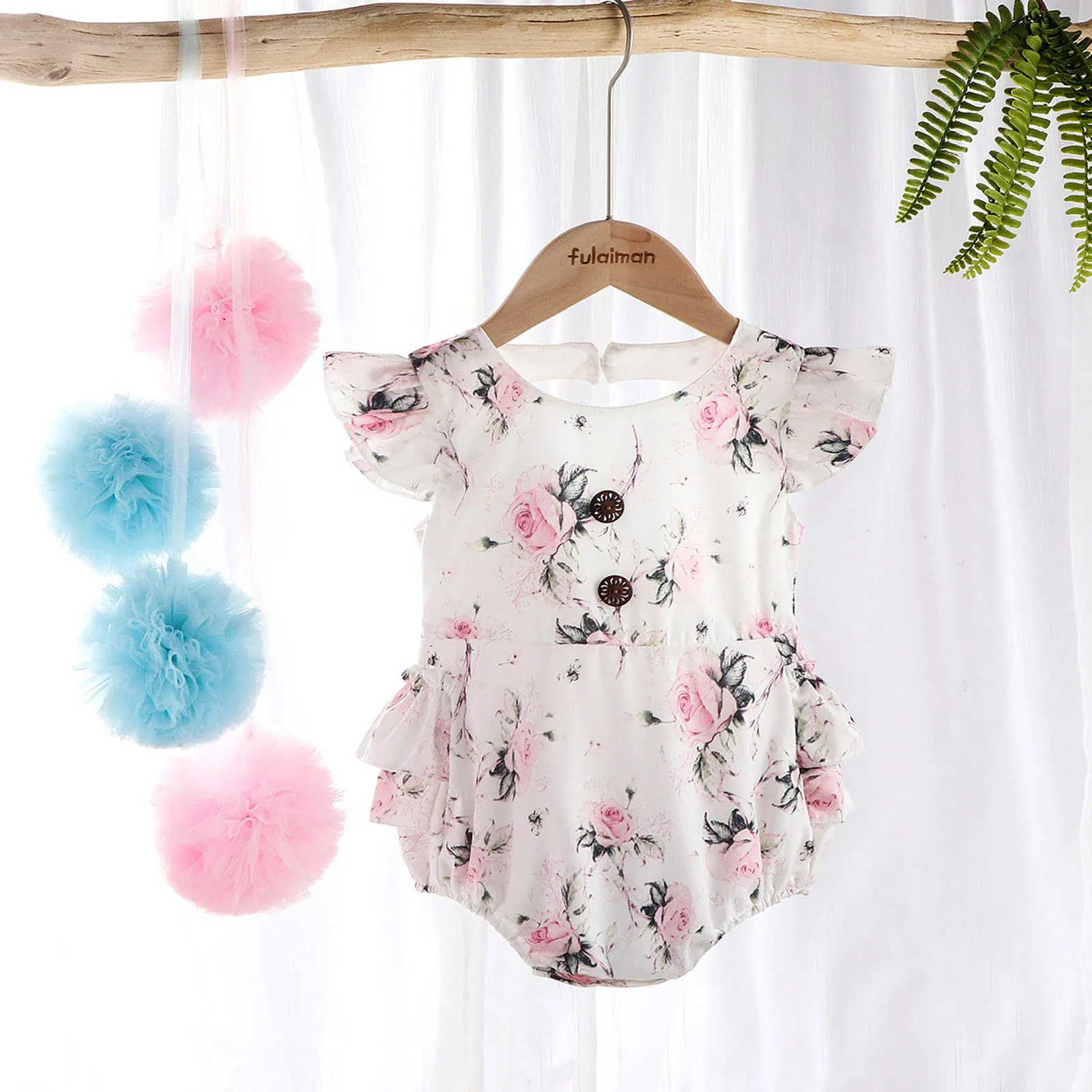 

Newborn Infant Baby Bodysuit Girls Floral Print Fly Sleeve Sleeveless Bodysuit Romper Ruffled Clothes baby meisjes kleding E1