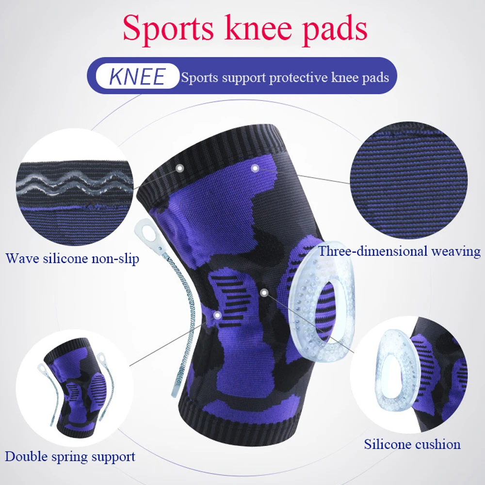 

1pcs Support Compression Silicone Kneepad Spring Knee Brace Strap Patella Medial Protector Meniscus Protection Sport Running Gym