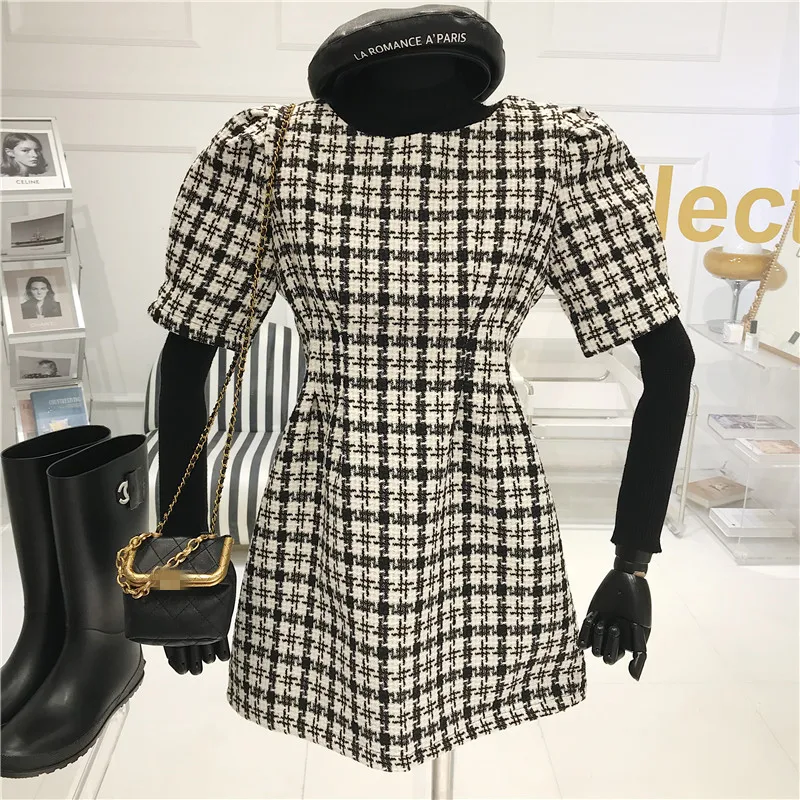 

Two Piece Set Women's 2021 Niche Design New Medium And Long Style Tweed Backed Dress With Knitting Inside