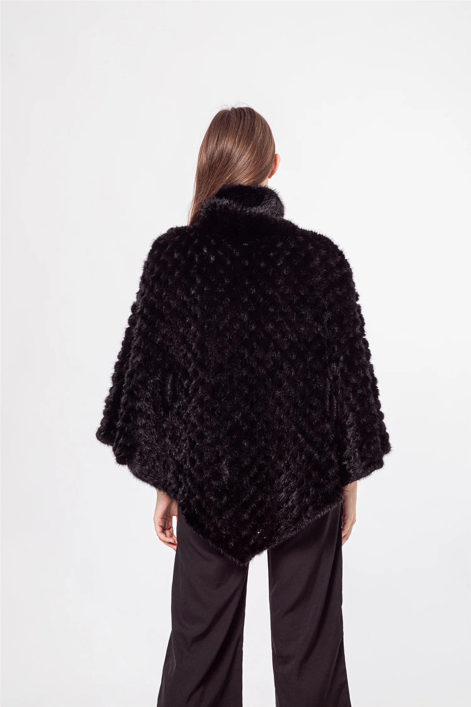 Женское натуральное Вязаное пончо из норкового меха с оборками и кисточками шаль