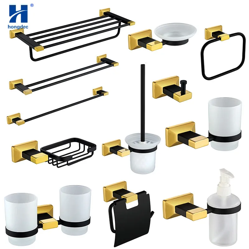 

Hongdec Luxury Black gold stainless steel Bathroom Accessories set