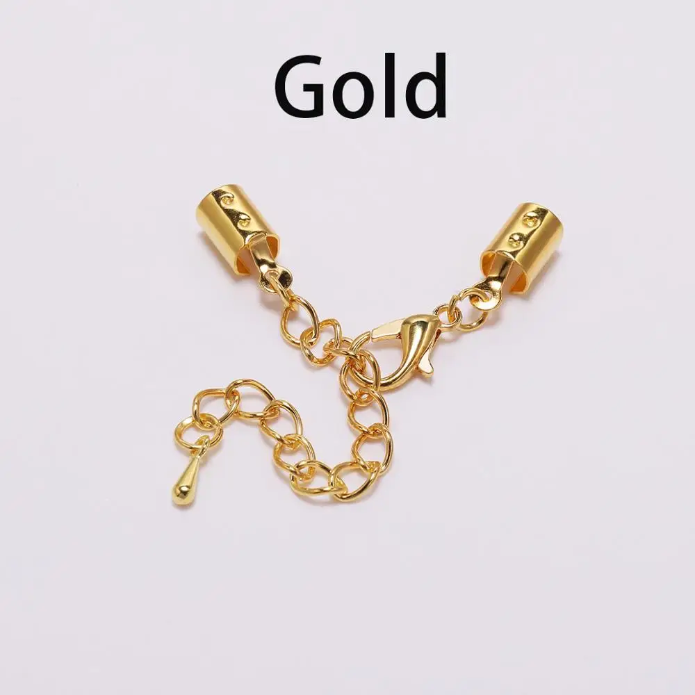 Gold 10 шт./лот 5 мм зажимы для шнура концевые крышки с застежками-омарами цепь подходит для круглых кожаных шнуров разъемы для изготовления ювелирных изделий DIY - Цвет: Gold