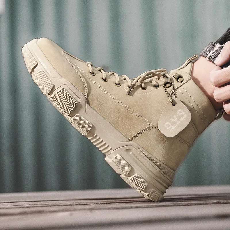 Мужские кожаные ботинки водонепроницаемые в стиле милитари на шнуровке зимние