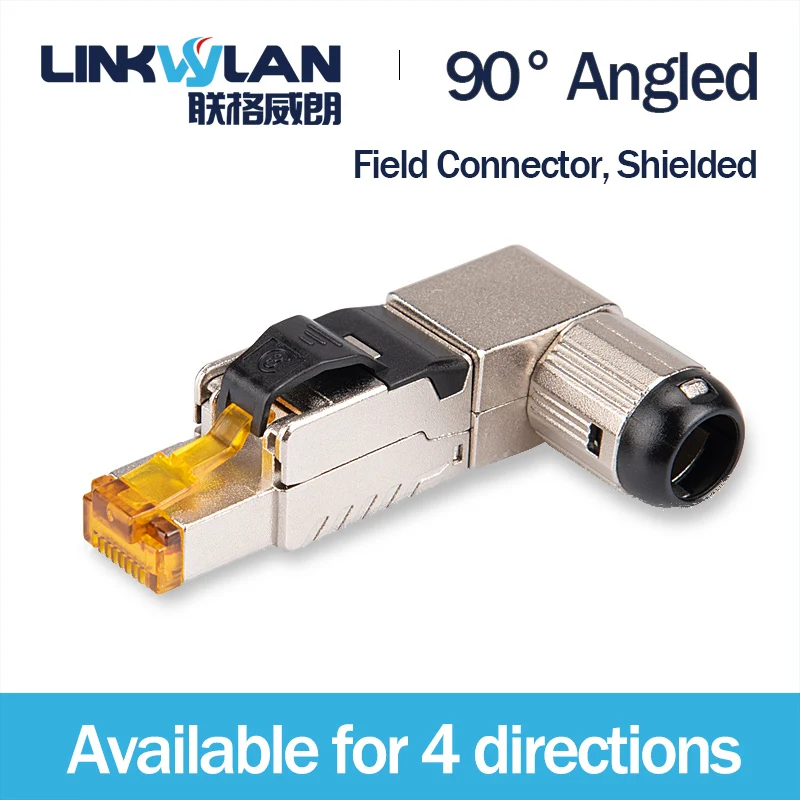 Полная защита RJ45 из цинкового сплава полевой штекер под углом 90 градусов Cat.6A Cat7