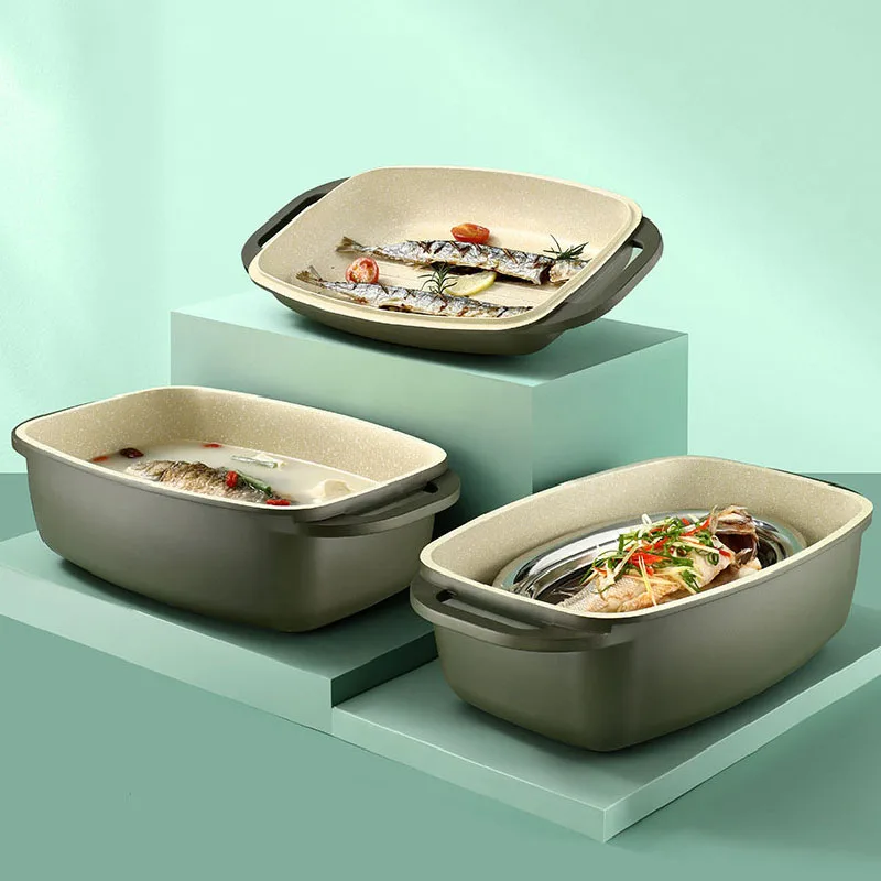 

5.4L Binaural Soup Pan Steamer Household Thickened Medical Stone Flat-Bottomed Non-Stick Induction Cooker Fried Steamed Fish Pot